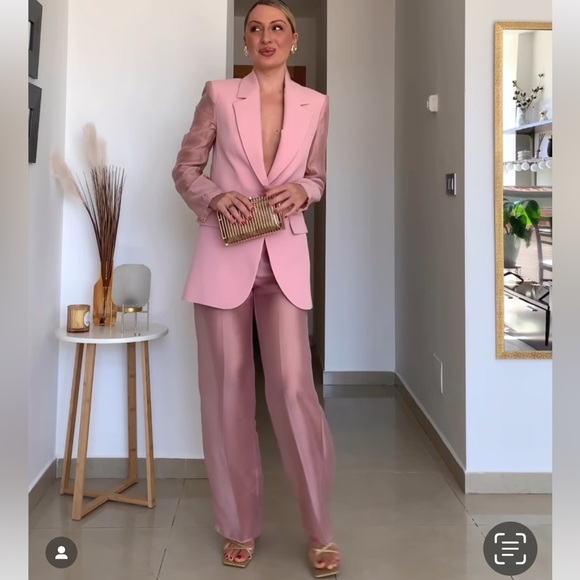 ZARA 2 PIECES SET MIXED ORGANZA BLAZER AND MIXED ORGANZA STRAIGHT LEG PANTS - Picture 5 of 16